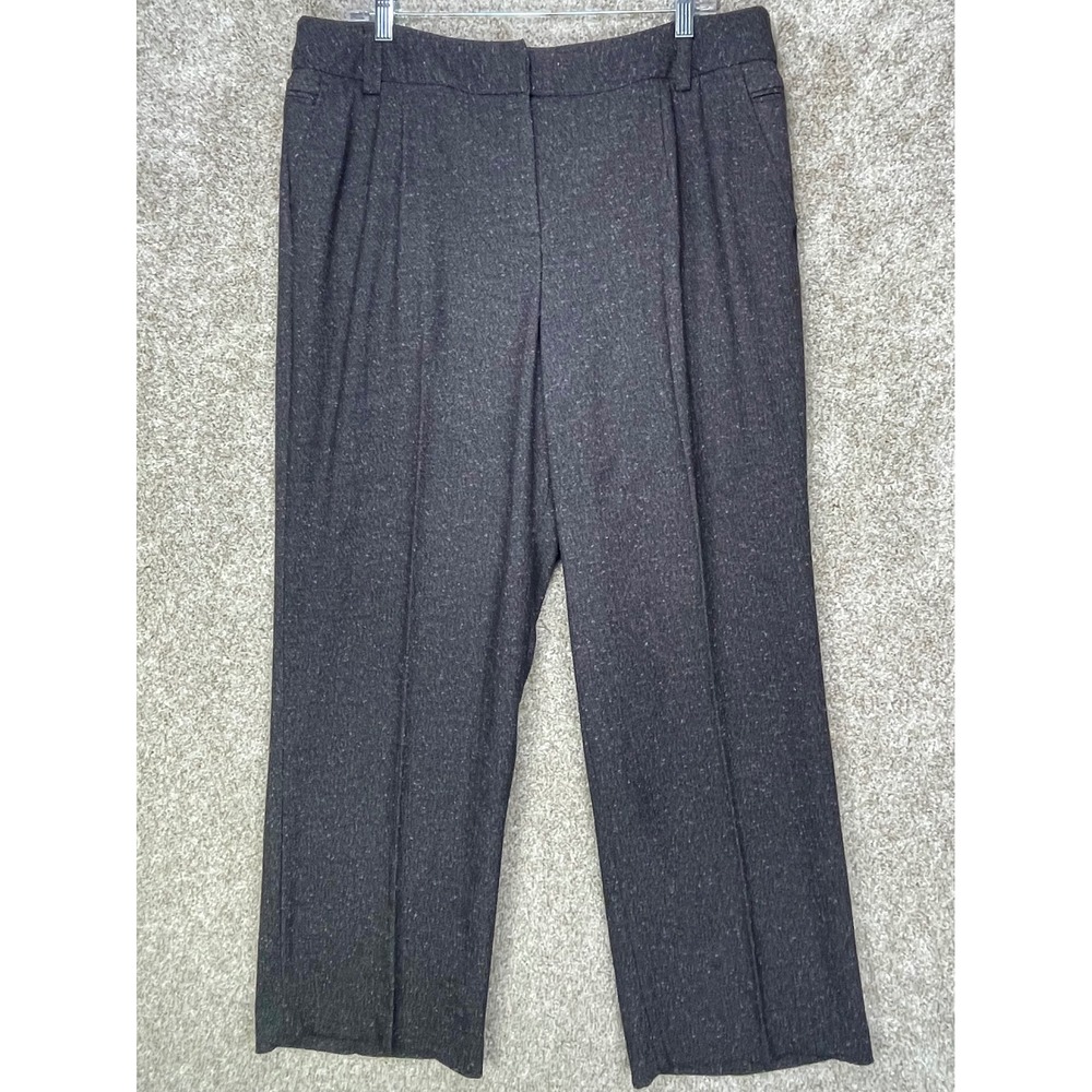 Sandro Herringbone Pleated Dress Pants Women Sz 16W Brown Straight Leg Workwear